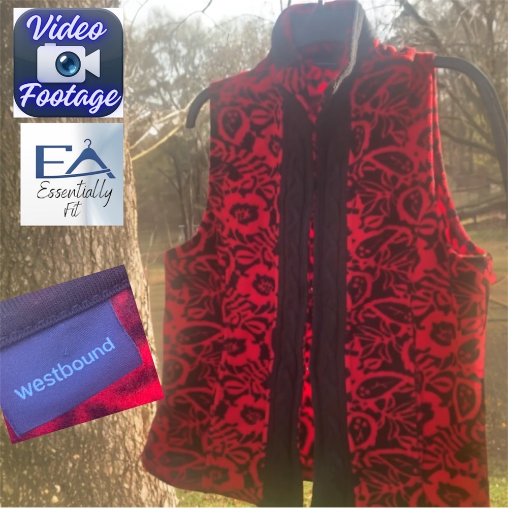Westbound Red Black Floral Fleece Vest